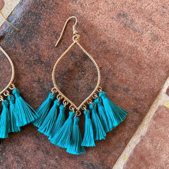 Blue Fringe Earrings - Picture 2 of 3